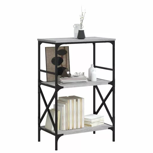 3 szintes szürke sonoma szerelt fa könyvespolc 56x35x90,5 cm