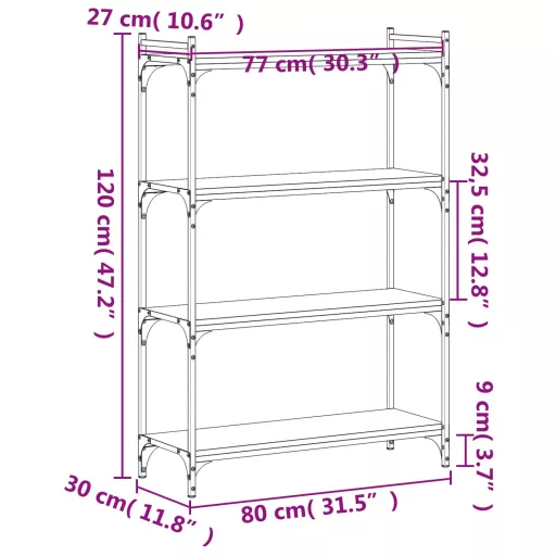 4 szintes szürke sonoma szerelt fa könyvespolc 80 x 30 x 120 cm