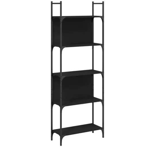 5 szintes fekete szerelt fa könyvespolc 60,5x24x166,5 cm