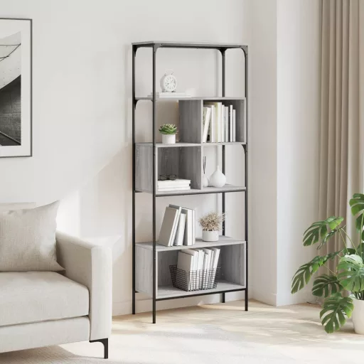 5 szintes szürke sonoma szerelt fa könyvespolc 76x33x188,5 cm