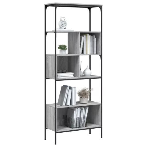 5 szintes szürke sonoma szerelt fa könyvespolc 76x33x188,5 cm