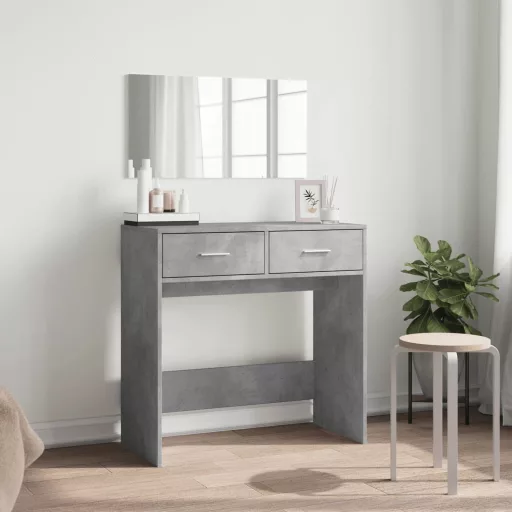 Betonszürke fésülködőasztal tükörrel 80x39x80 cm