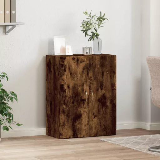 Füstös tölgy színű szerelt fa irattartó szekrény 60x32x77,5 cm