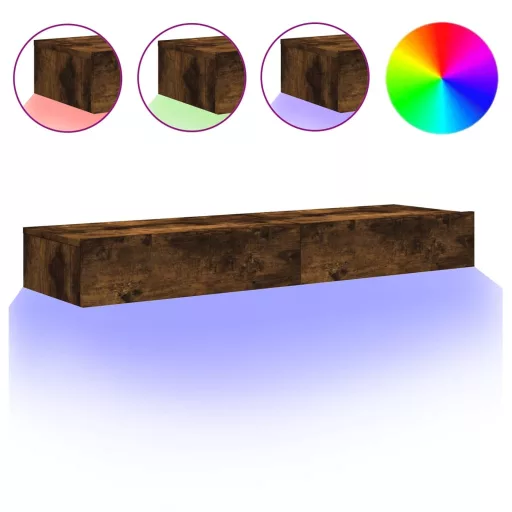2 db füstös tölgy színű TV-szekrény LED fénnyel 60x35x15,5 cm