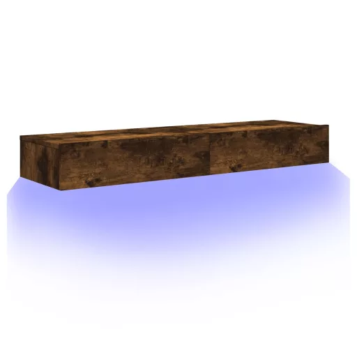 2 db füstös tölgy színű TV-szekrény LED fénnyel 60x35x15,5 cm