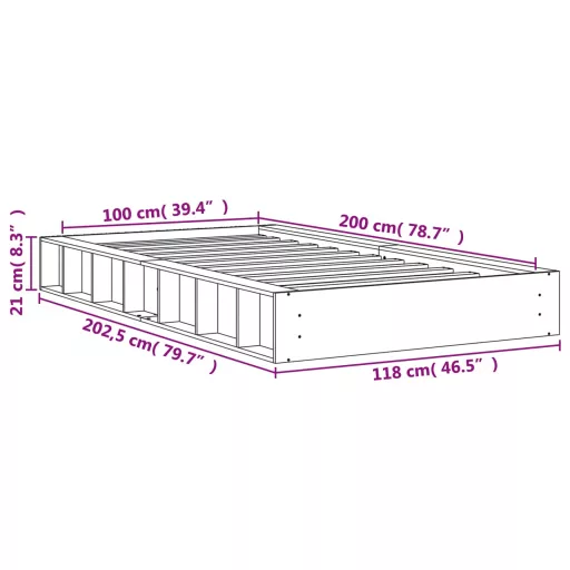 Viaszbarna tömör fenyőfa ágy matrac nélkül 100 x 200 cm