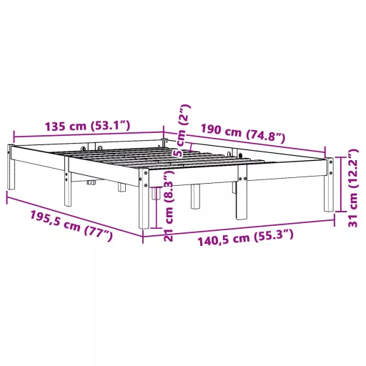 Viaszbarna tömör fenyőfa ágy matrac nélkül 135 x 190 cm