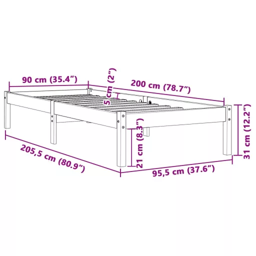 Viaszbarna tömör fenyőfa ágy matrac nélkül 90 x 200 cm