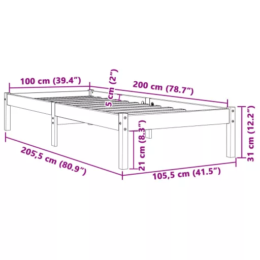 Viaszbarna tömör fenyőfa ágy matrac nélkül 100 x 200 cm