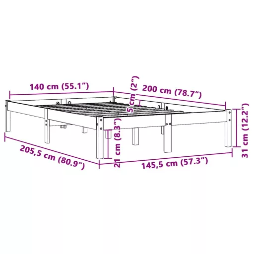 Viaszbarna tömör fenyőfa ágy matrac nélkül 140 x 200 cm