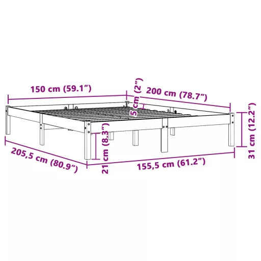 Viaszbarna tömör fenyőfa ágy matrac nélkül 150 x 200 cm