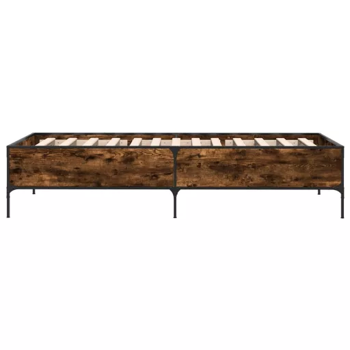 Füstös tölgyszínű szerelt fa és fém ágykeret 90 x 200 cm