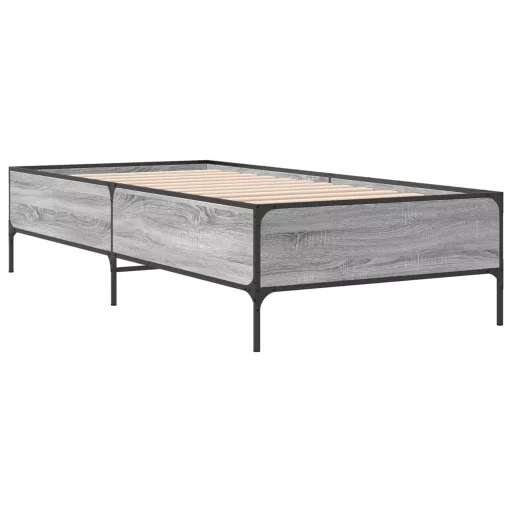 Sonoma tölgyszínű szerelt fa és fém ágykeret 90 x 200 cm