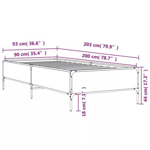 Sonoma tölgyszínű szerelt fa és fém ágykeret 90 x 200 cm