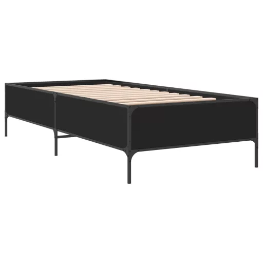 Fekete szerelt fa és fém ágykeret 90 x 190 cm