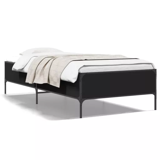 Fekete szerelt fa és fém ágykeret 75 x 190 cm