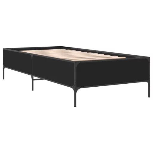 Fekete szerelt fa és fém ágykeret 75 x 190 cm