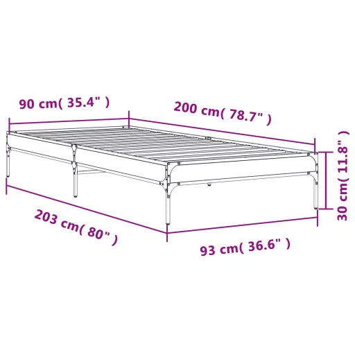Fekete szerelt fa és fém ágykeret 90 x 200 cm