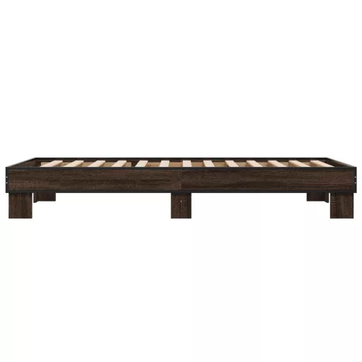 Barna tölgyszínű szerelt fa és fém ágykeret 100 x 200 cm