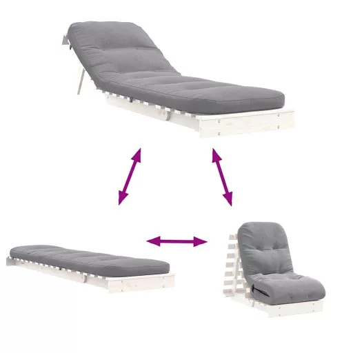 Fehér tömör fenyőfa futon kanapéágy matraccal 60 x 206 x 11 cm
