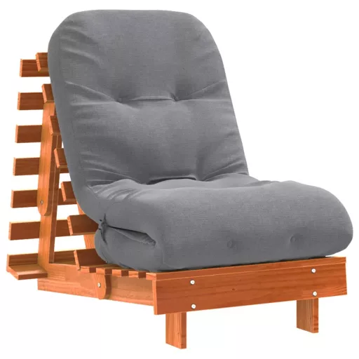 Viaszbarna tömör fenyőfa futon kanapéágy matraccal 60x206x11 cm