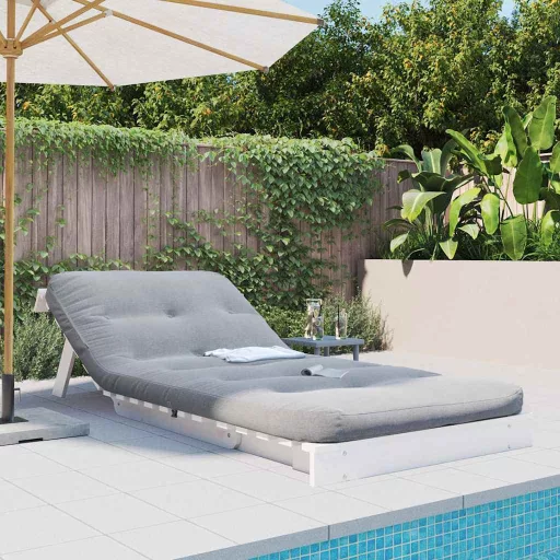 Fehér tömör fenyőfa futon kanapéágy matraccal 80 x 206 x 11 cm