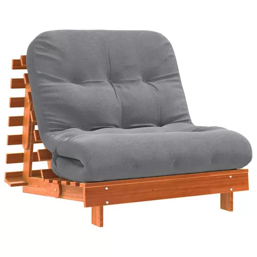 Viaszbarna tömör fenyőfa futon kanapéágy matraccal 80x206x11 cm