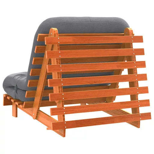 Viaszbarna tömör fenyőfa futon kanapéágy matraccal 80x206x11 cm