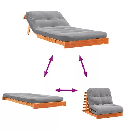 Viaszbarna tömör fenyőfa futon kanapéágy matraccal 80x206x11 cm