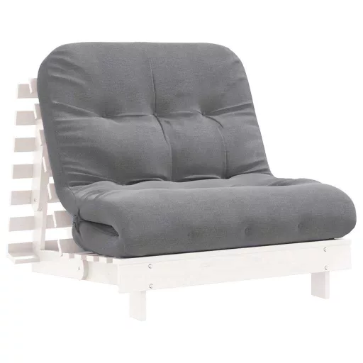 Fehér tömör fenyőfa futon kanapéágy matraccal 90 x 206 x 11 cm