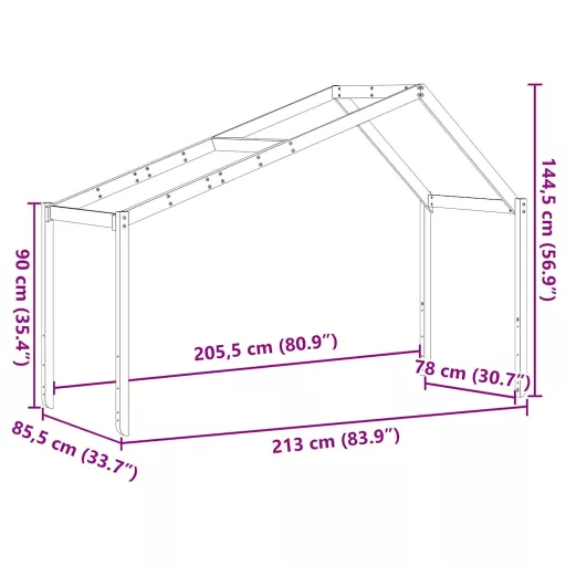 Tömör fenyőfa gyerekágytető 213 x 85,5 x 144,5 cm