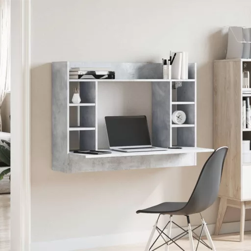 Betonszürke szerelt fa falra szerelhető íróasztal 105x48x75 cm