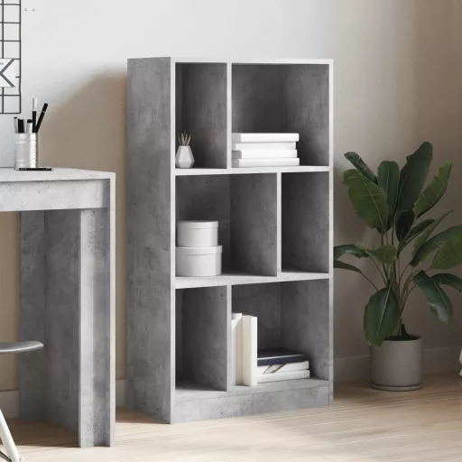 Betonszürke szerelt fa könyvespolc 57 x 28,5 x 107,5 cm
