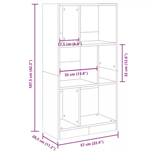 Betonszürke szerelt fa könyvespolc 57 x 28,5 x 107,5 cm