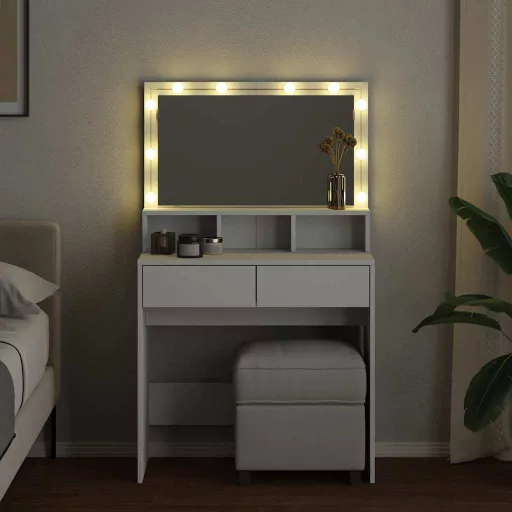Fehér fésülködőasztal LED-del 80 x 41 x 134,5 cm