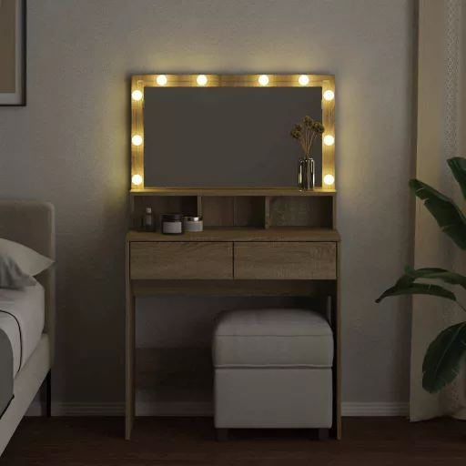 Sonoma tölgy színű fésülködőasztal LED-del 80 x 41 x 134,5 cm