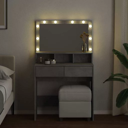 Betonszürke fésülködőasztal LED-del 80 x 41 x 134,5 cm