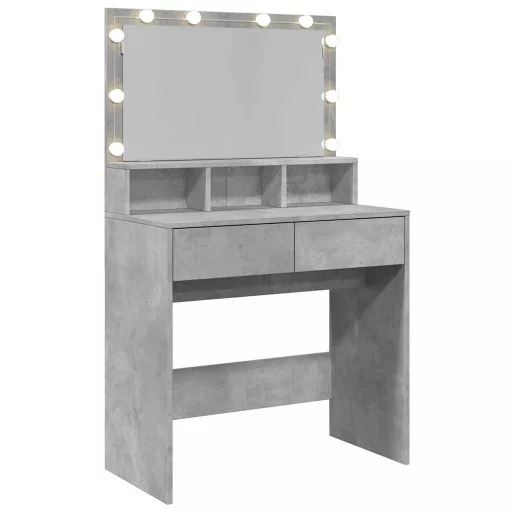 Betonszürke fésülködőasztal LED-del 80 x 41 x 134,5 cm