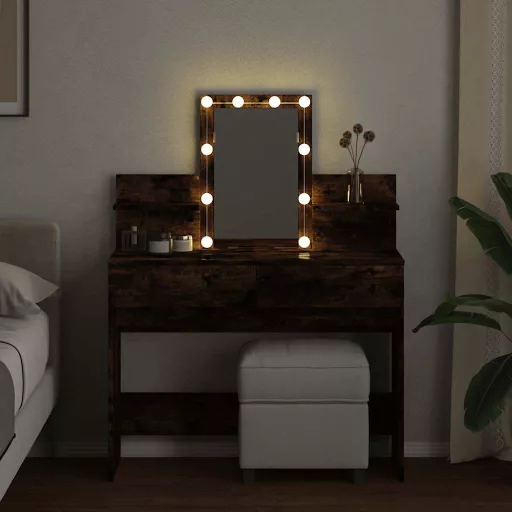 Füstös tölgy színű fésülködőasztal LED-del 100 x 40 x 130 cm