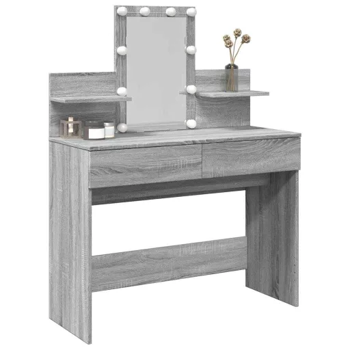 Szürke sonoma színű fésülködőasztal LED-del 100 x 40 x 130 cm