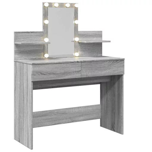 Szürke sonoma színű fésülködőasztal LED-del 100 x 40 x 130 cm