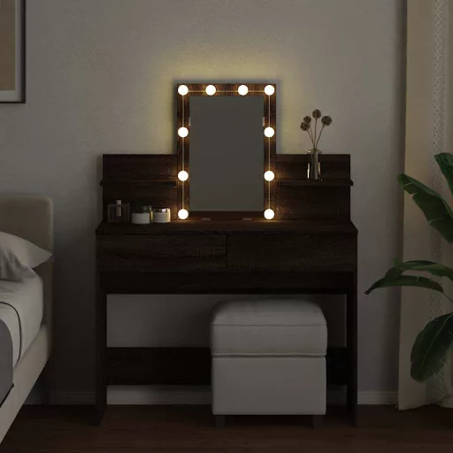 Barna tölgy színű fésülködőasztal LED-del 100 x 40 x 130 cm