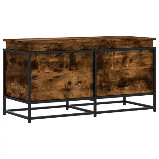 Füstös tölgy színű szerelt fa tárolóláda fedéllel 100x40x51,5cm
