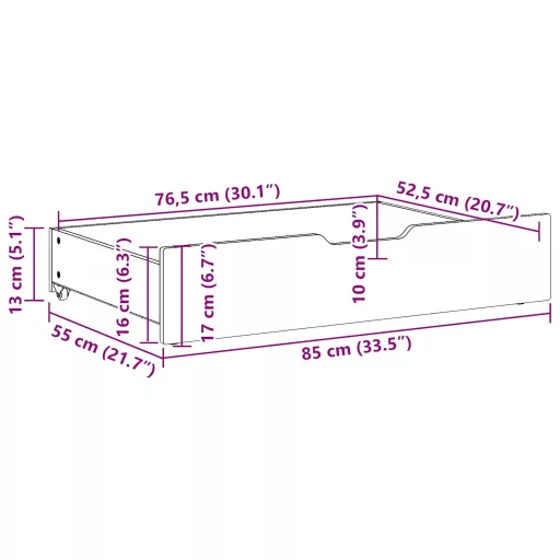 2 db viaszbarna tömör fenyőfa ágy alatti fiók 85 x 55 x 17 cm
