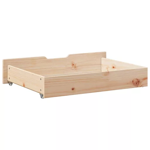 2 db tömör fenyőfa ágy alatti fiók kerekekkel 80 x 55 x 17 cm