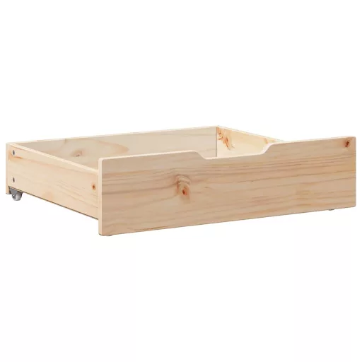 2 db tömör fenyőfa ágy alatti fiók kerekekkel 65 x 55 x 17 cm