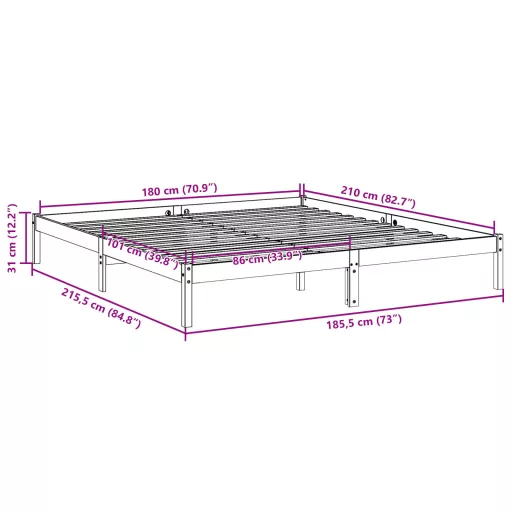 Tömör fenyőfa extra hosszú ágykeret matrac nélkül 180 x 210 cm