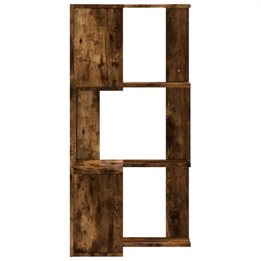 3 szintes füstös tölgy szerelt fa sarok könyvespolc 50x50x102cm