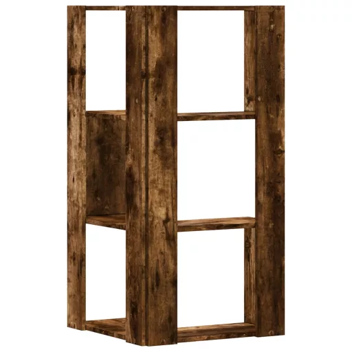 3 szintes füstös tölgy szerelt fa sarok könyvespolc 50x50x102cm
