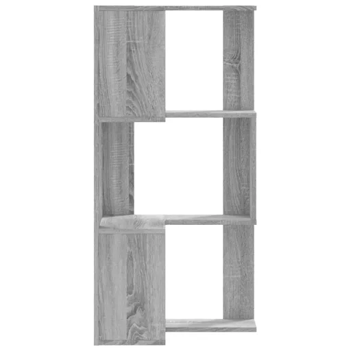3 szintes szürke szerelt fa sarok könyvespolc 50 x 50 x 102 cm